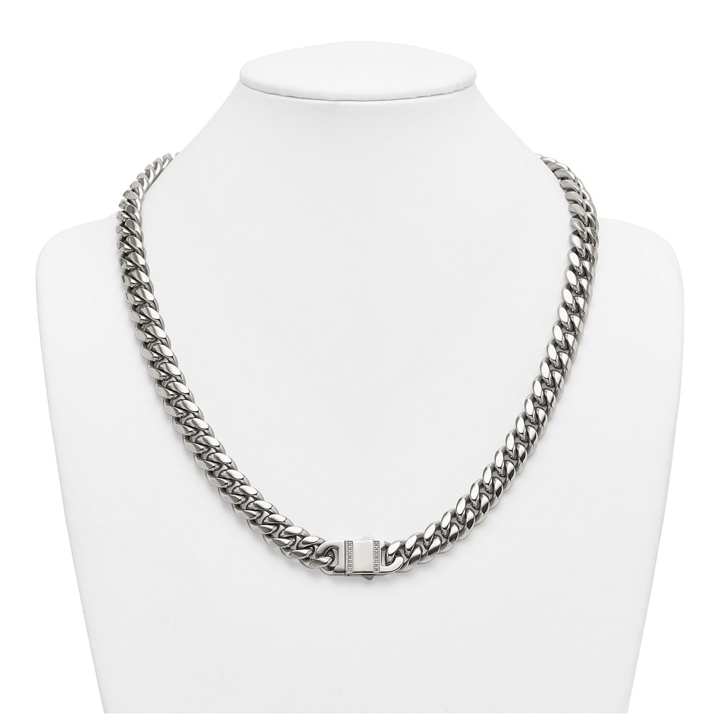 Stainless Steel Polished 12mm Curb Link with Cubic Zirconia Clasp 24in Necklace – Elegant Jewelry Gift for Birthday, Anniversary, Engagement, Wedding