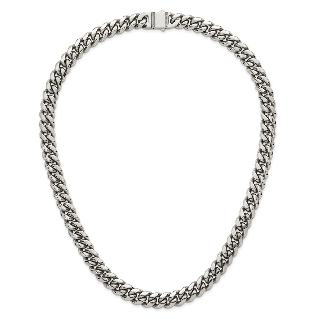 Stainless Steel Polished 12mm Curb Link with Cubic Zirconia Clasp 24in Necklace – Elegant Jewelry Gift for Birthday, Anniversary, Engagement, Wedding
