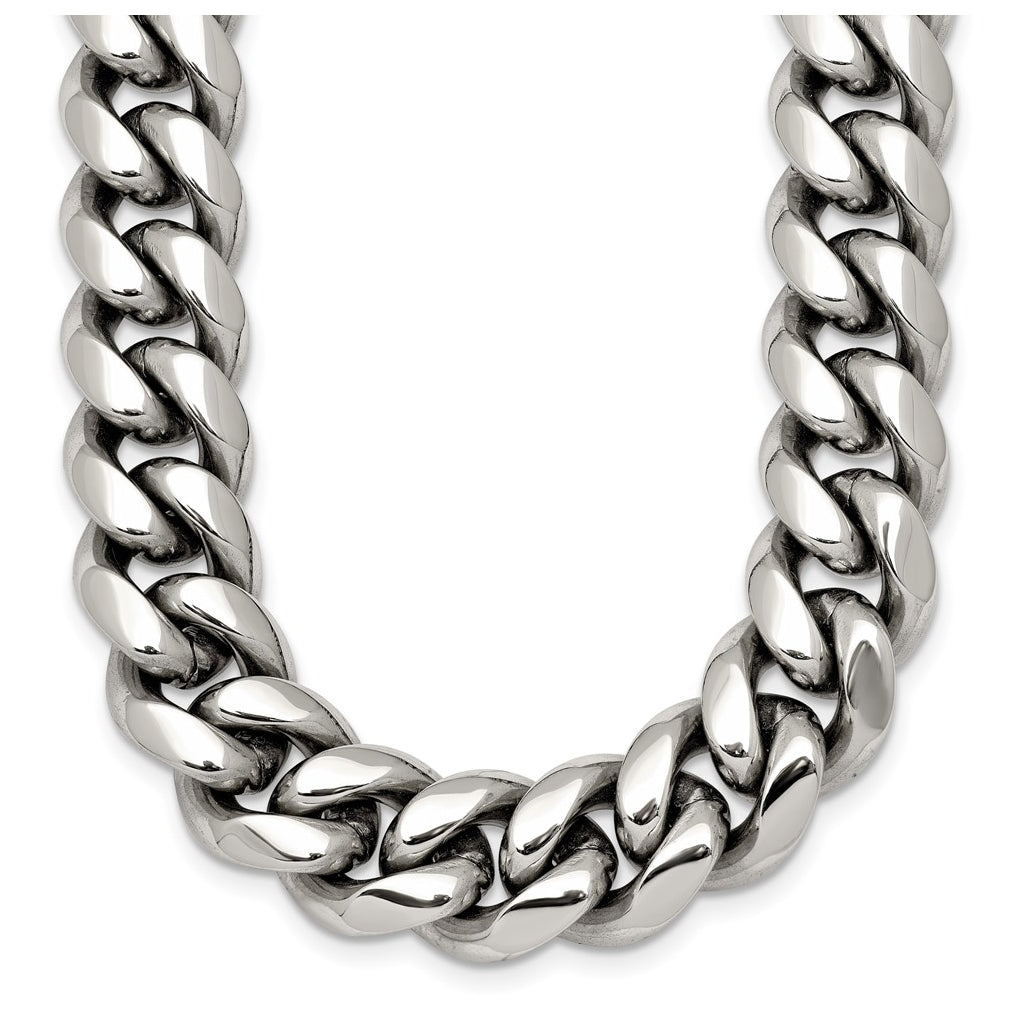 Stainless Steel Polished 12mm Curb Link with Cubic Zirconia Clasp 24in Necklace – Elegant Jewelry Gift for Birthday, Anniversary, Engagement, Wedding