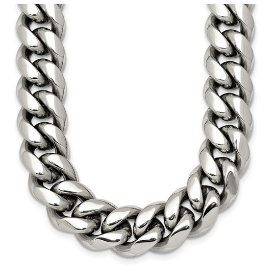 Stainless Steel Polished 12mm Curb Link with Cubic Zirconia Clasp 24in Necklace – Elegant Jewelry Gift for Birthday, Anniversary, Engagement, Wedding