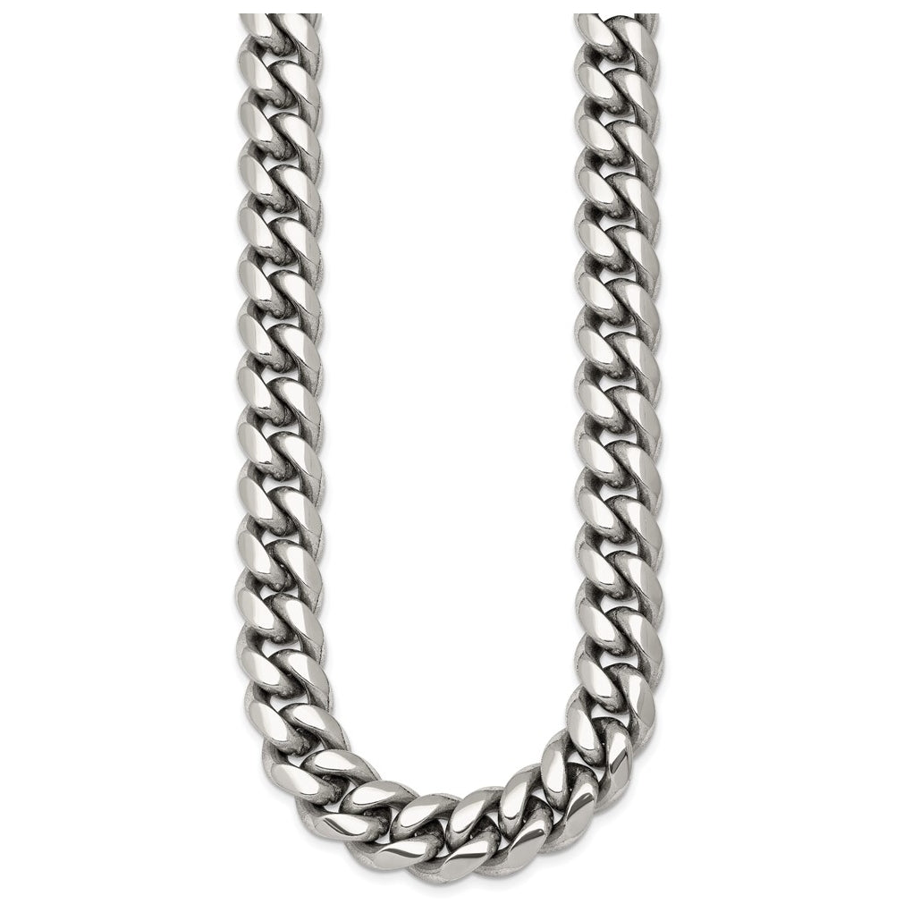 Stainless Steel Polished 12mm Curb Link with Cubic Zirconia Clasp 24in Necklace – Elegant Jewelry Gift for Birthday, Anniversary, Engagement, Wedding