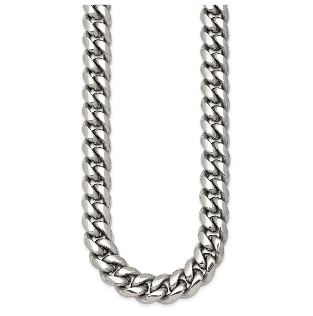 Stainless Steel Polished 12mm Curb Link with Cubic Zirconia Cross Clasp 24in Necklace – Elegant Jewelry Gift for Birthday, Anniversary, Engagement, Wedding