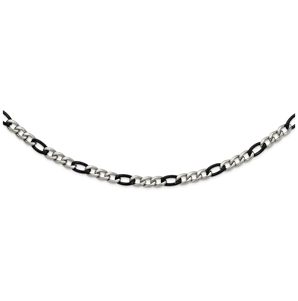 Stainless Steel Polished Black IP-plated Flat Figaro 20 In Necklace – Elegant Jewelry Gift for Birthday, Anniversary, Engagement, Wedding