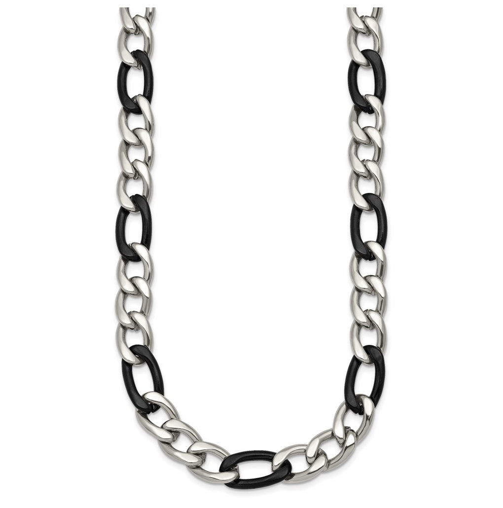 Stainless Steel Polished Black IP-plated Flat Figaro 20 In Necklace – Elegant Jewelry Gift for Birthday, Anniversary, Engagement, Wedding
