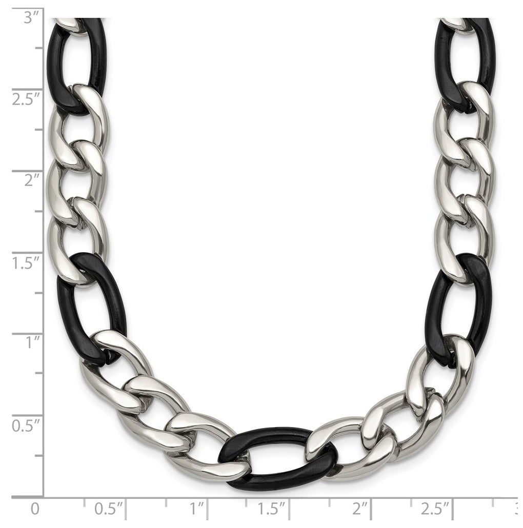 Stainless Steel Polished Black IP-plated Flat Figaro 20 In Necklace – Elegant Jewelry Gift for Birthday, Anniversary, Engagement, Wedding