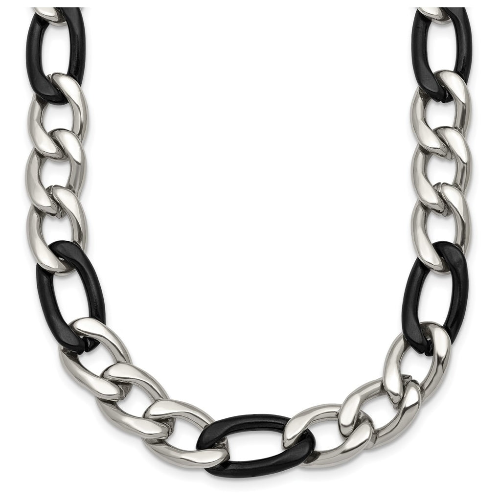 Stainless Steel Polished Black IP-plated Flat Figaro 20 In Necklace – Elegant Jewelry Gift for Birthday, Anniversary, Engagement, Wedding