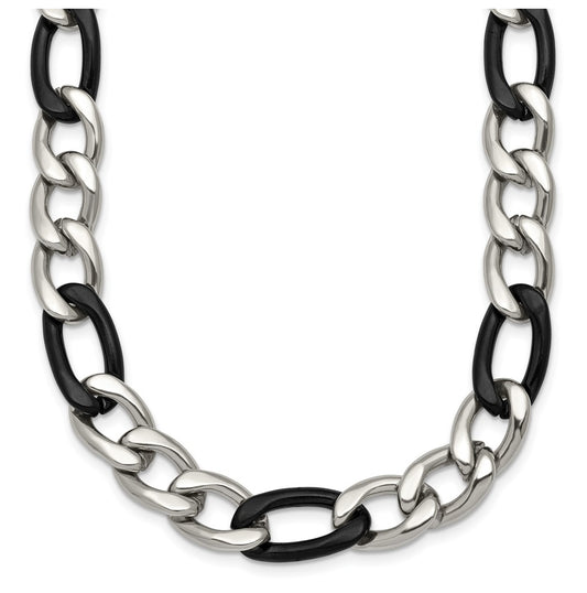 Stainless Steel Polished Black IP-plated Flat Figaro 20 In Necklace – Elegant Jewelry Gift for Birthday, Anniversary, Engagement, Wedding