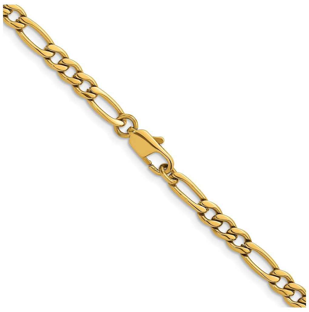 Stainless Steel Polished Yellow IP-plated Flat Figaro 20 In Necklace – Elegant Jewelry Gift for Birthday, Anniversary, Engagement, Wedding