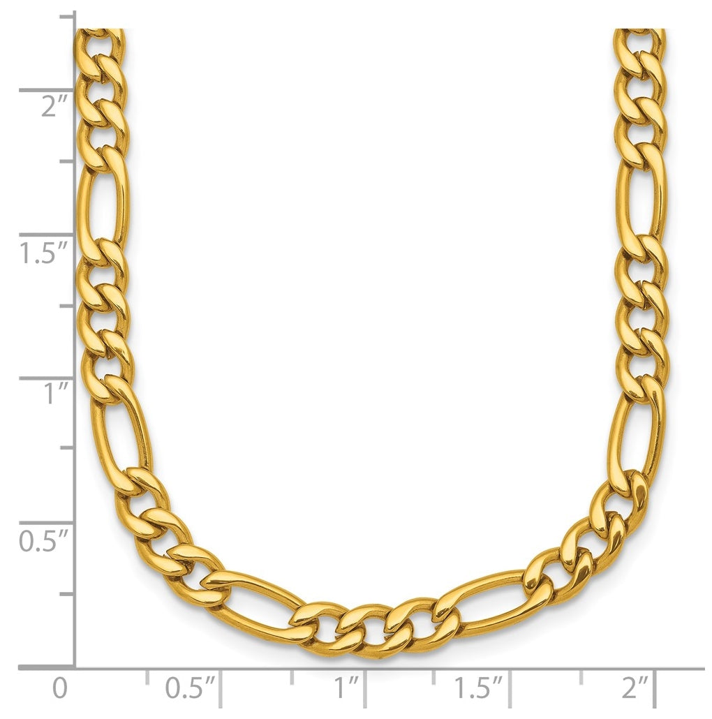 Stainless Steel Polished Yellow IP-plated Flat Figaro 20 In Necklace – Elegant Jewelry Gift for Birthday, Anniversary, Engagement, Wedding