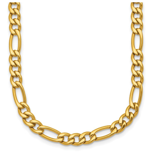 Stainless Steel Polished Yellow IP-plated Flat Figaro 20 In Necklace – Elegant Jewelry Gift for Birthday, Anniversary, Engagement, Wedding