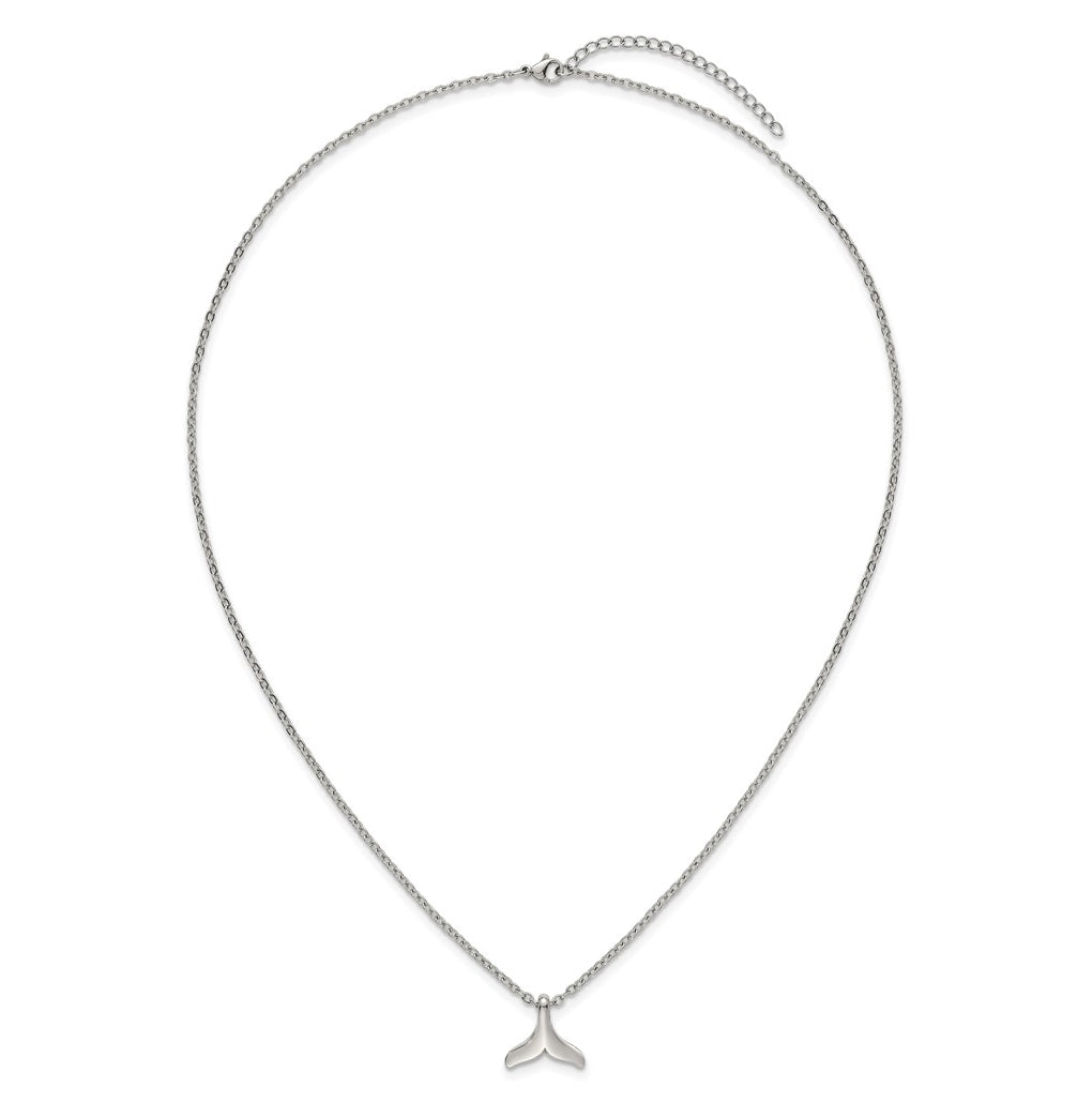 Stainless Steel Polished Whale Tail 20in with 2in ext. Necklace – Elegant Jewelry Gift for Birthday, Anniversary, Engagement, Wedding
