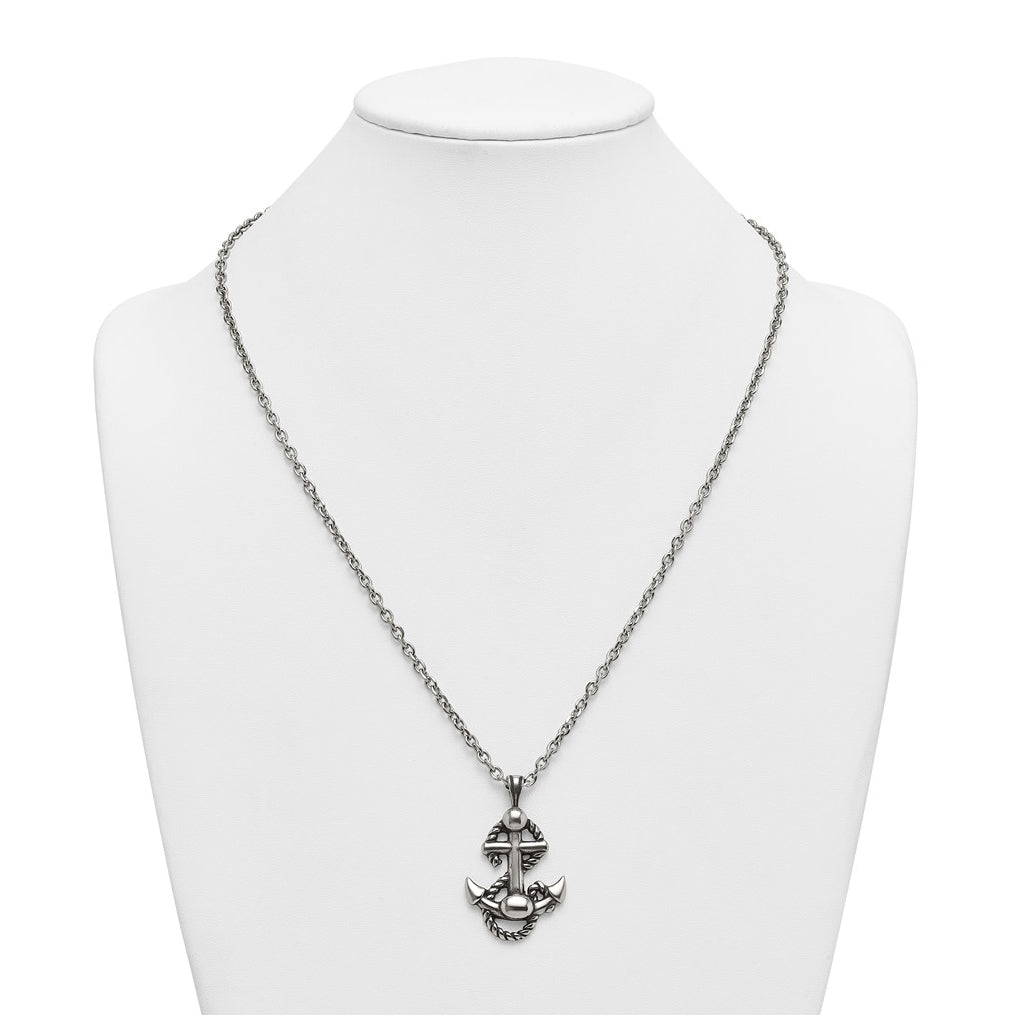Stainless Steel Antiqued and Polished Anchor with Rope 24in Necklace – Elegant Jewelry Gift for Birthday, Anniversary, Engagement, Wedding