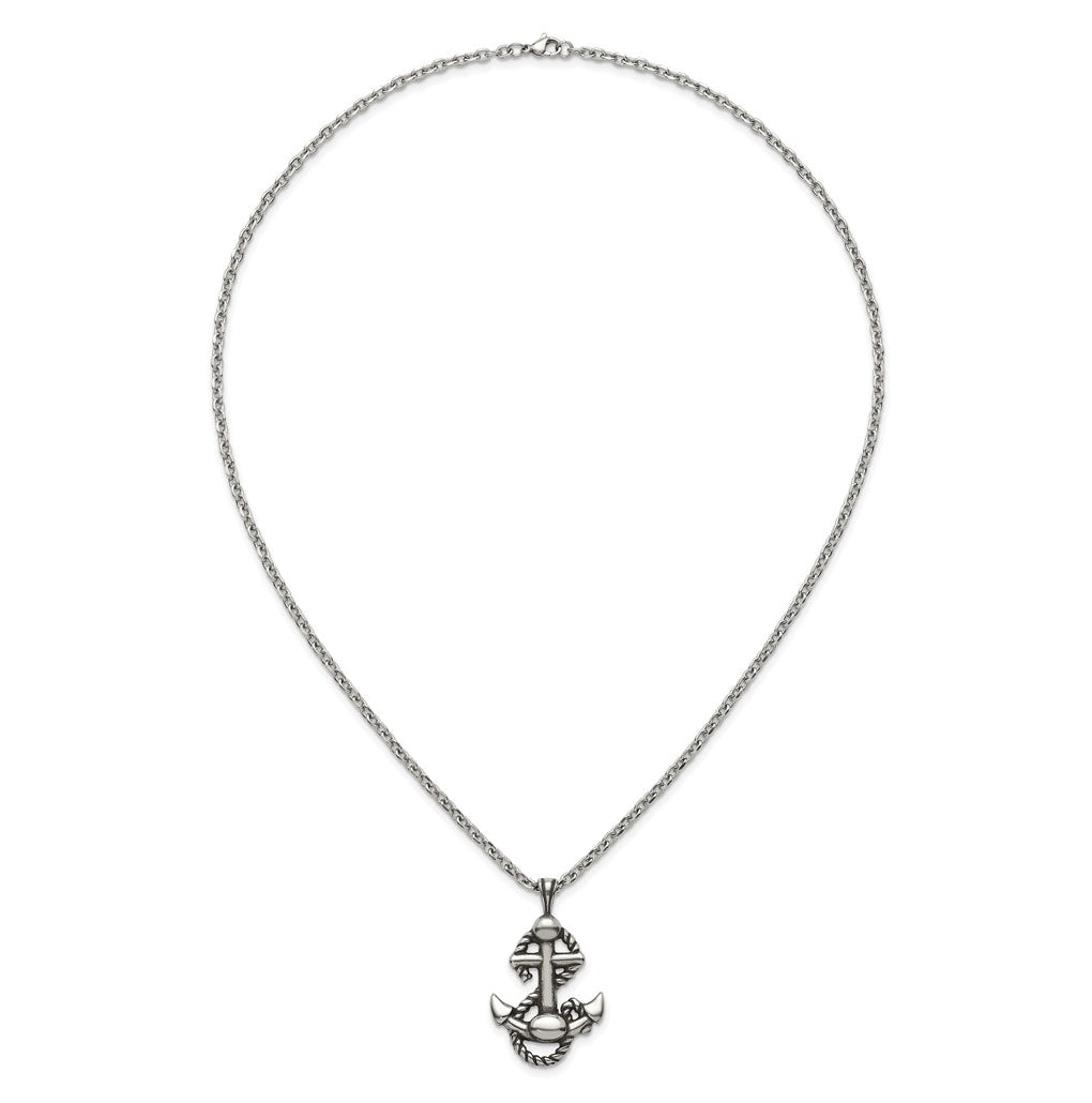 Stainless Steel Antiqued and Polished Anchor with Rope 24in Necklace – Elegant Jewelry Gift for Birthday, Anniversary, Engagement, Wedding