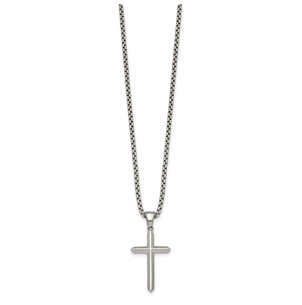 Stainless Steel Polished 24 in Cross Necklace – Elegant Jewelry Gift for Birthday, Anniversary, Engagement, Wedding