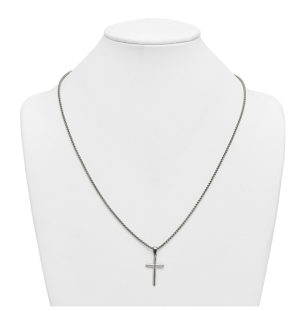 Stainless Steel Polished 24 in Cross Necklace – Elegant Jewelry Gift for Birthday, Anniversary, Engagement, Wedding