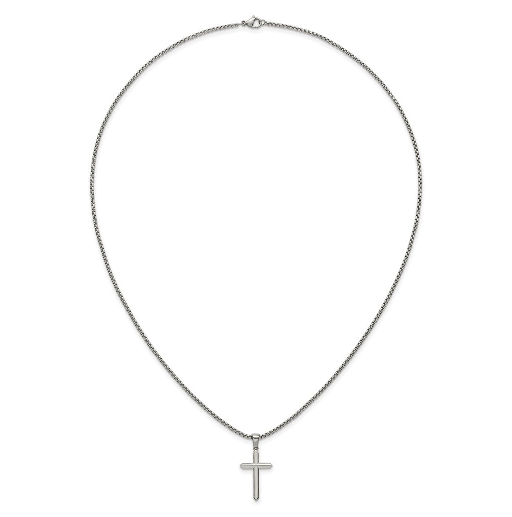 Stainless Steel Polished 24 in Cross Necklace – Elegant Jewelry Gift for Birthday, Anniversary, Engagement, Wedding