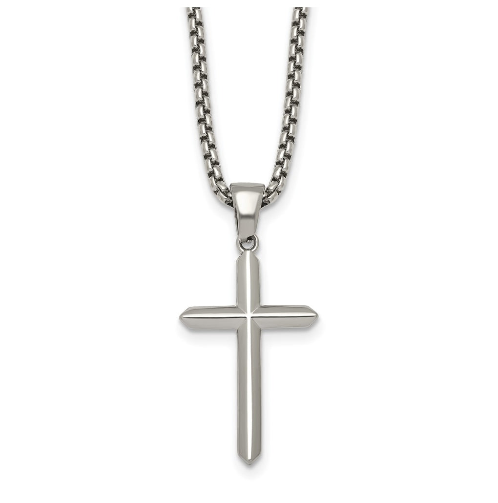Stainless Steel Polished 24 in Cross Necklace – Elegant Jewelry Gift for Birthday, Anniversary, Engagement, Wedding