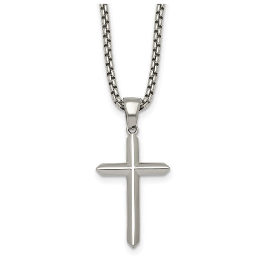 Stainless Steel Polished 24 in Cross Necklace – Elegant Jewelry Gift for Birthday, Anniversary, Engagement, Wedding