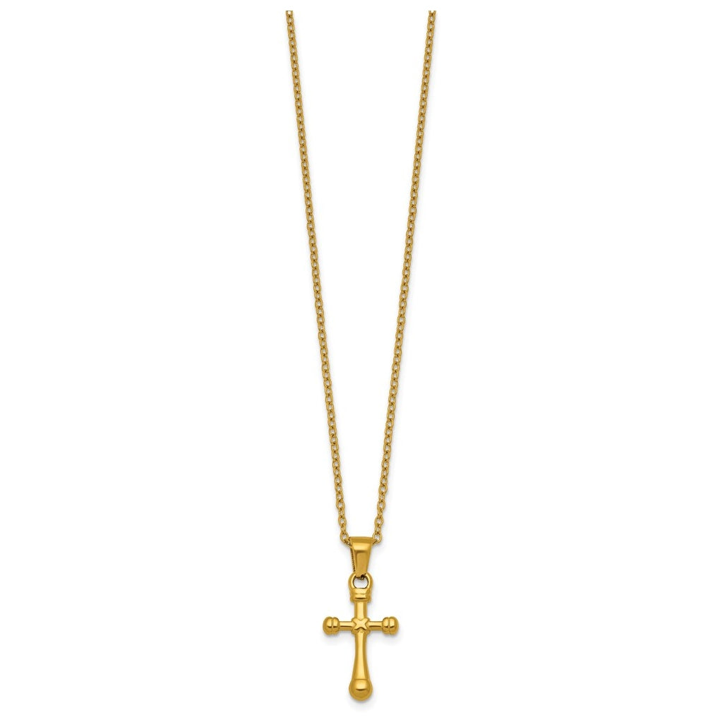 Stainless Steel Polished Yellow IP-plated 20 in with 2 in ext. Cross Necklace – Elegant Jewelry Gift for Birthday, Anniversary, Engagement, Wedding