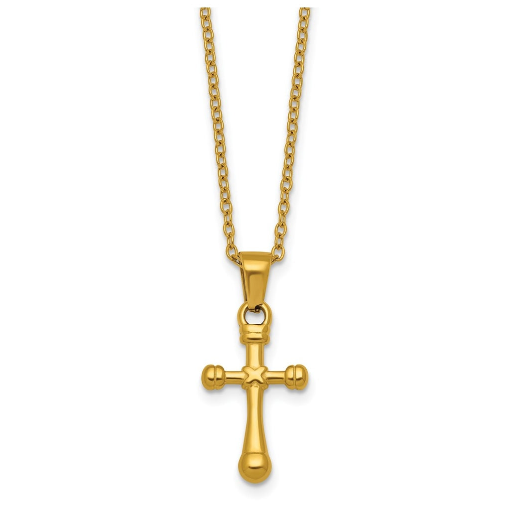 Stainless Steel Polished Yellow IP-plated 20 in with 2 in ext. Cross Necklace – Elegant Jewelry Gift for Birthday, Anniversary, Engagement, Wedding