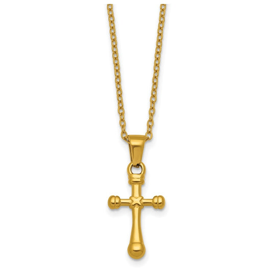 Stainless Steel Polished Yellow IP-plated 20 in with 2 in ext. Cross Necklace – Elegant Jewelry Gift for Birthday, Anniversary, Engagement, Wedding