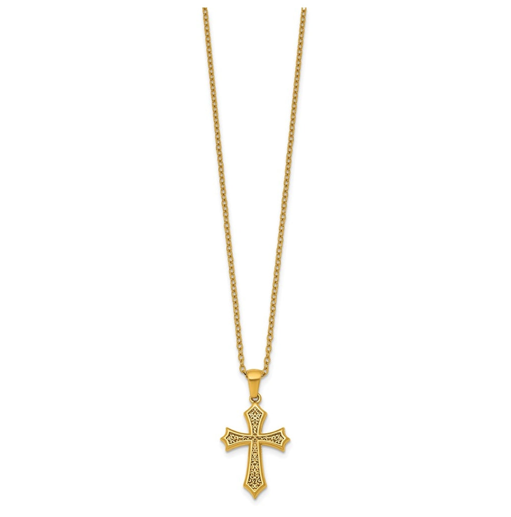 Stainless Steel Polished Yellow IP-plated 20 in with 2 in ext. Cross Necklace – Elegant Jewelry Gift for Birthday, Anniversary, Engagement, Wedding