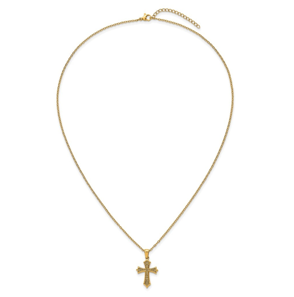 Stainless Steel Polished Yellow IP-plated 20 in with 2 in ext. Cross Necklace – Elegant Jewelry Gift for Birthday, Anniversary, Engagement, Wedding