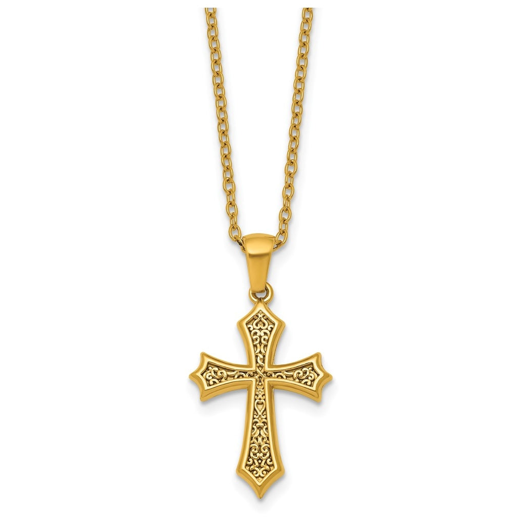 Stainless Steel Polished Yellow IP-plated 20 in with 2 in ext. Cross Necklace – Elegant Jewelry Gift for Birthday, Anniversary, Engagement, Wedding