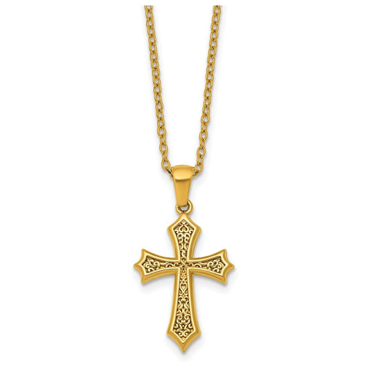 Stainless Steel Polished Yellow IP-plated 20 in with 2 in ext. Cross Necklace – Elegant Jewelry Gift for Birthday, Anniversary, Engagement, Wedding
