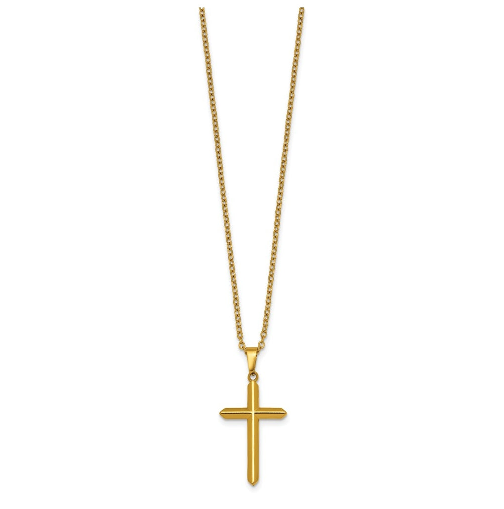 Stainless Steel Polished Yellow IP-plated 24 in with 2 in ext. Cross Necklace – Elegant Jewelry Gift for Birthday, Anniversary, Engagement, Wedding