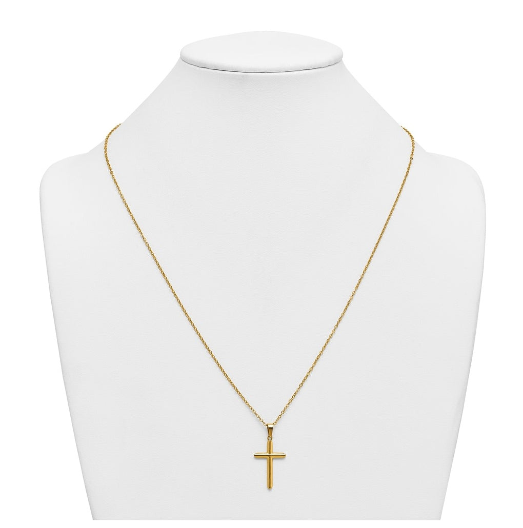 Stainless Steel Polished Yellow IP-plated 24 in with 2 in ext. Cross Necklace – Elegant Jewelry Gift for Birthday, Anniversary, Engagement, Wedding