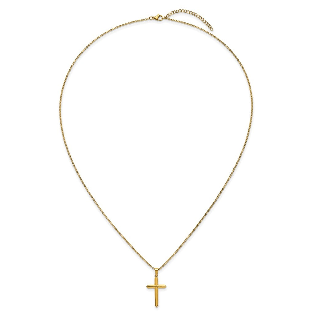 Stainless Steel Polished Yellow IP-plated 24 in with 2 in ext. Cross Necklace – Elegant Jewelry Gift for Birthday, Anniversary, Engagement, Wedding