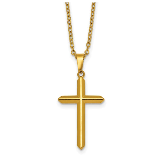 Stainless Steel Polished Yellow IP-plated 24 in with 2 in ext. Cross Necklace – Elegant Jewelry Gift for Birthday, Anniversary, Engagement, Wedding