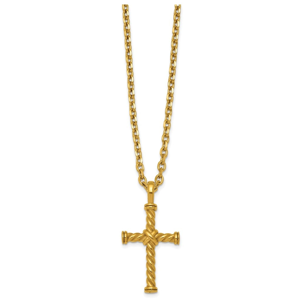 Stainless Steel Polished Yellow IP 24 in with 2 in ext. Twisted Cross Necklace – Elegant Jewelry Gift for Birthday, Anniversary, Engagement, Wedding