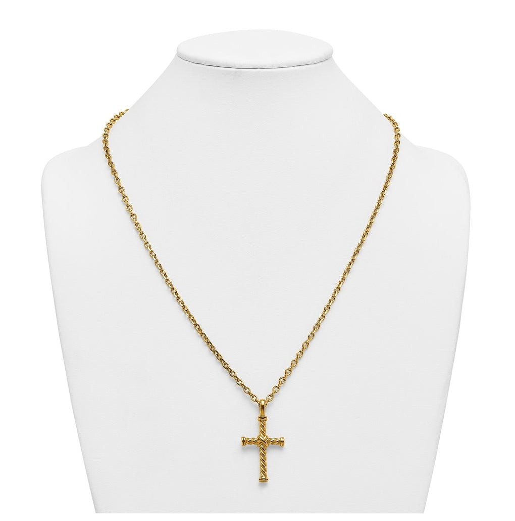 Stainless Steel Polished Yellow IP 24 in with 2 in ext. Twisted Cross Necklace – Elegant Jewelry Gift for Birthday, Anniversary, Engagement, Wedding