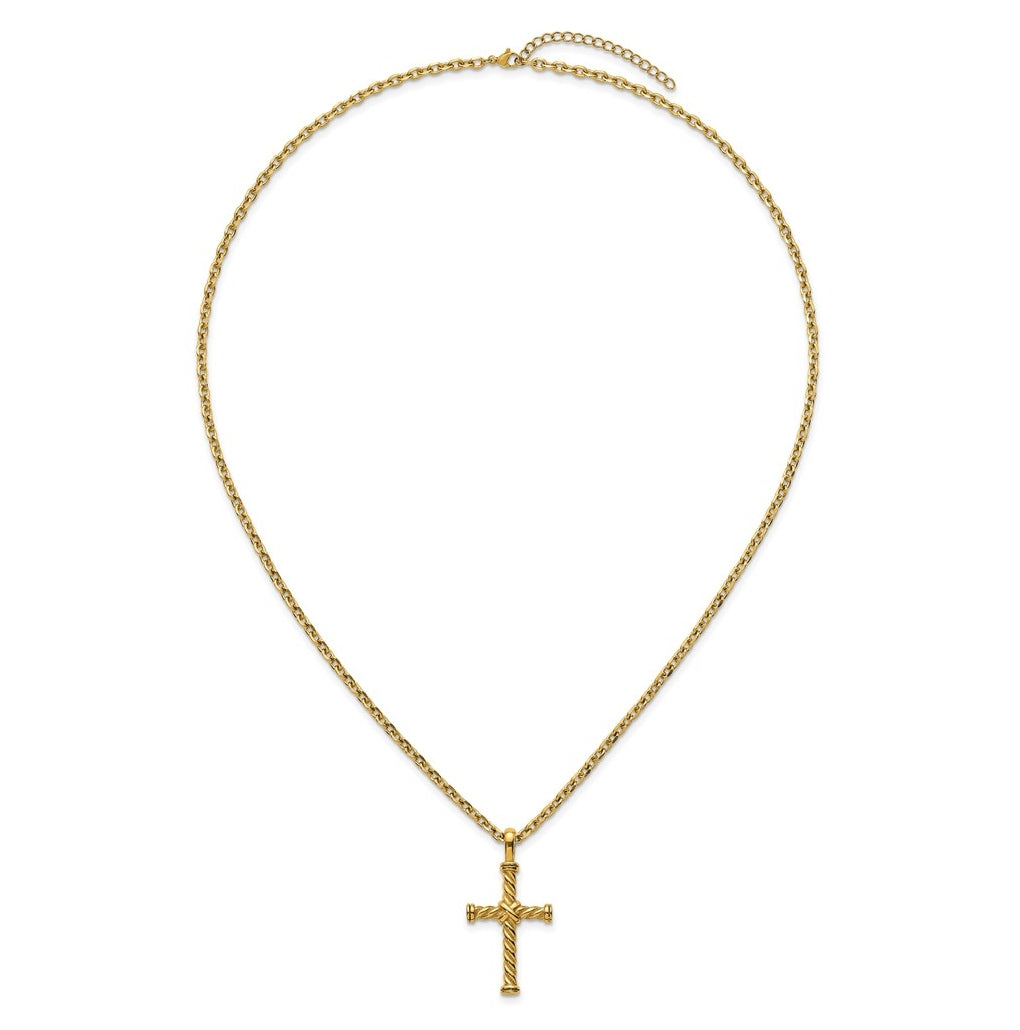 Stainless Steel Polished Yellow IP 24 in with 2 in ext. Twisted Cross Necklace – Elegant Jewelry Gift for Birthday, Anniversary, Engagement, Wedding