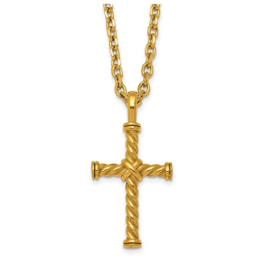Stainless Steel Polished Yellow IP 24 in with 2 in ext. Twisted Cross Necklace – Elegant Jewelry Gift for Birthday, Anniversary, Engagement, Wedding