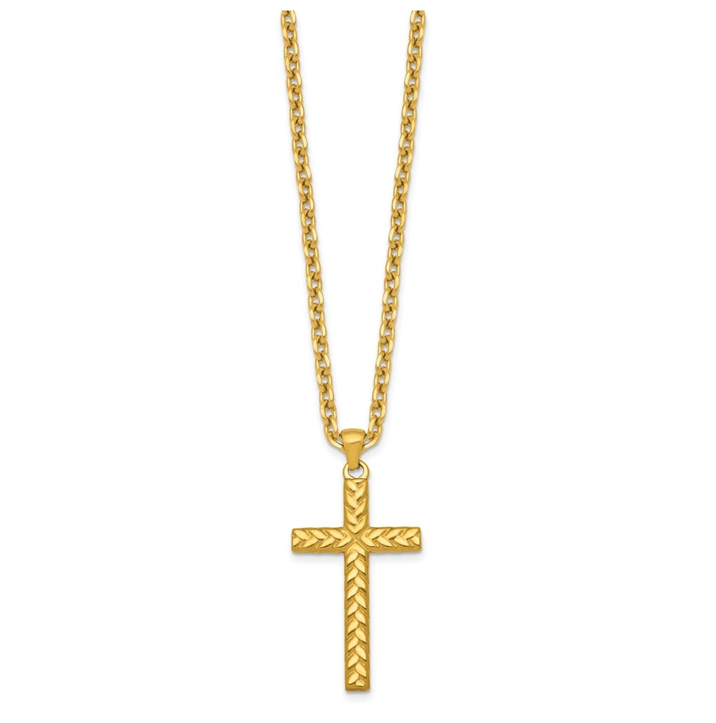 Stainless Steel Polished/Textured Yellow IP 24 in with 2 in ext. Cross Necklace – Elegant Jewelry Gift for Birthday, Anniversary, Engagement, Wedding