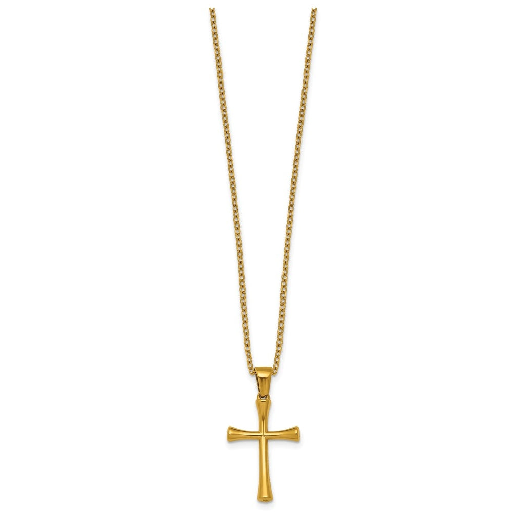 Stainless Steel Polished Yellow IP-plated 24 in with 2 in ext. Cross Necklace – Elegant Jewelry Gift for Birthday, Anniversary, Engagement, Wedding