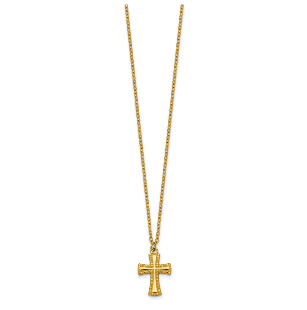 Stainless Steel Polished Yellow IP-plated 20in with 2in ext. Cross Necklace – Elegant Jewelry Gift for Birthday, Anniversary, Engagement, Wedding