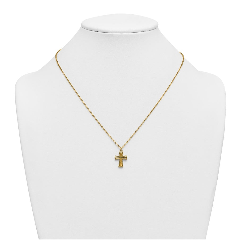 Stainless Steel Polished Yellow IP-plated 20in with 2in ext. Cross Necklace – Elegant Jewelry Gift for Birthday, Anniversary, Engagement, Wedding