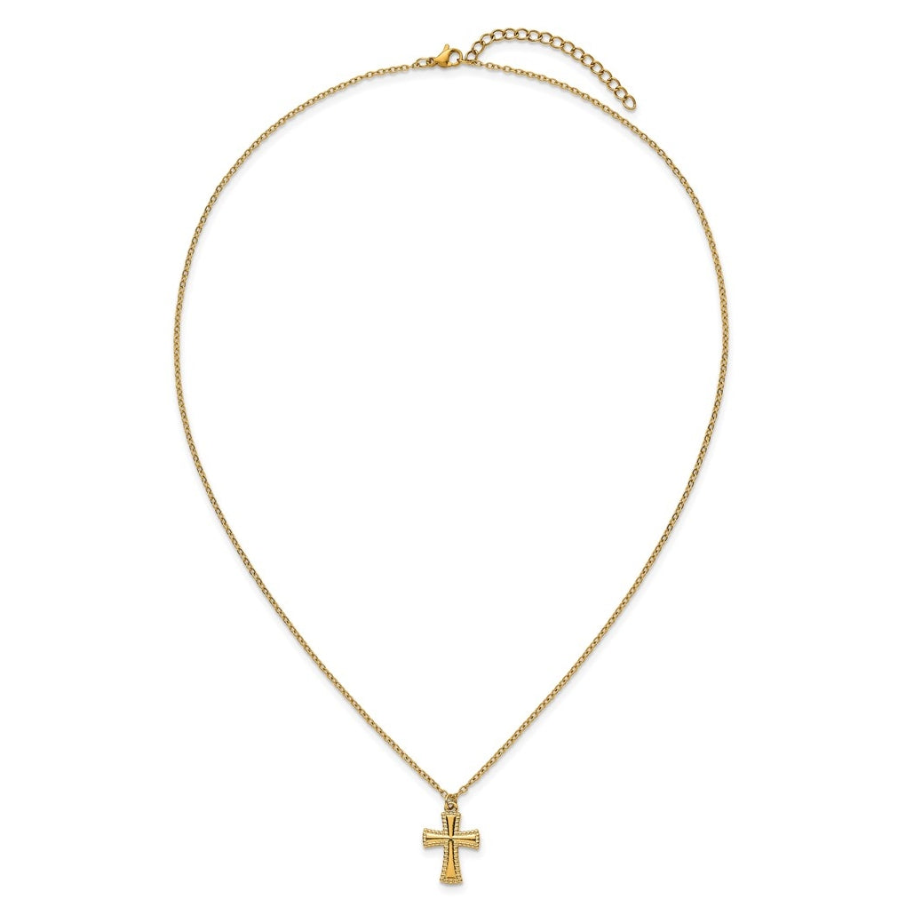 Stainless Steel Polished Yellow IP-plated 20in with 2in ext. Cross Necklace – Elegant Jewelry Gift for Birthday, Anniversary, Engagement, Wedding