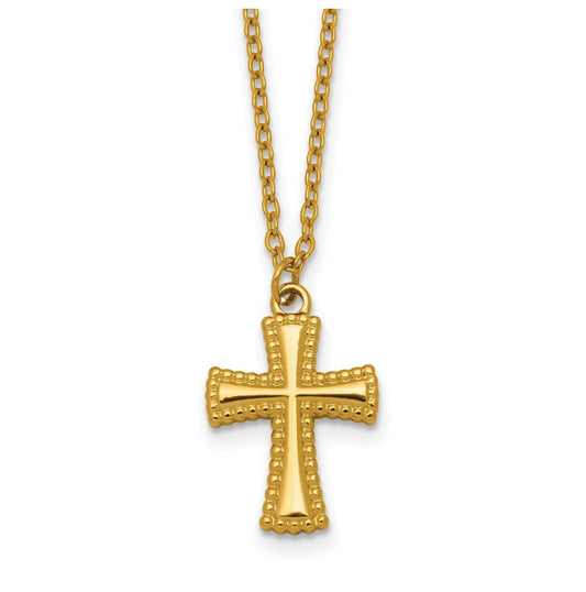 Stainless Steel Polished Yellow IP-plated 20in with 2in ext. Cross Necklace – Elegant Jewelry Gift for Birthday, Anniversary, Engagement, Wedding