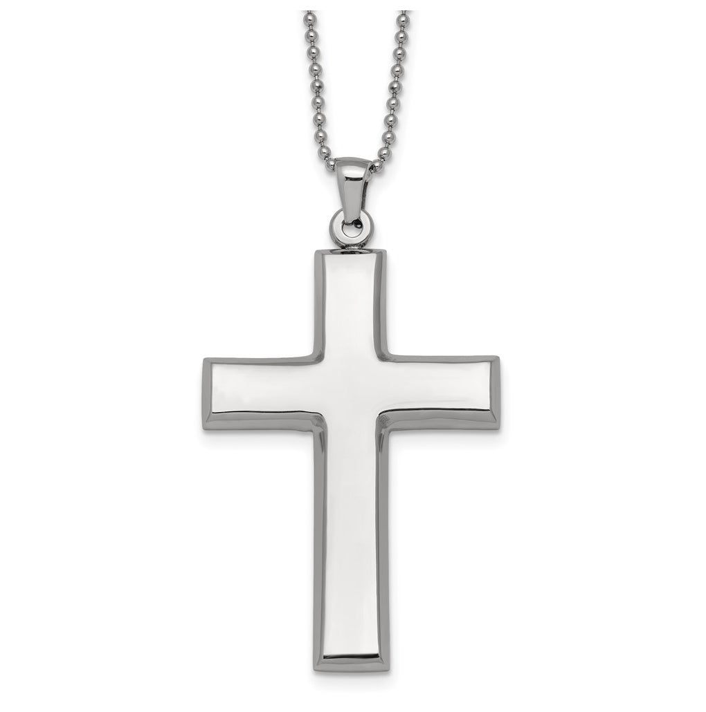 Stainless Steel Polished Cross 22in Necklace – Elegant Jewelry Gift for Birthday, Anniversary, Engagement, Wedding