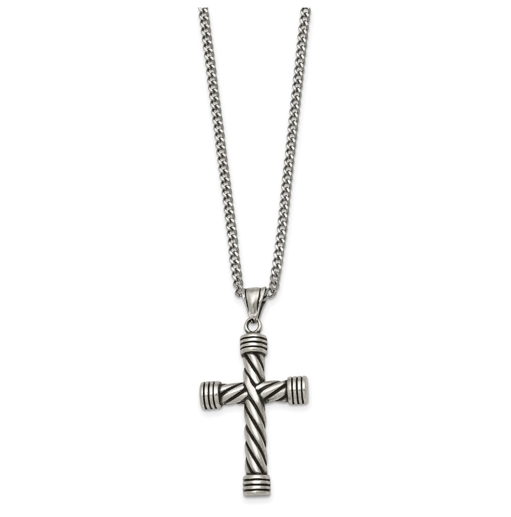 Stainless Steel Polished and Antiqued Weaved Cross 22in Necklace – Elegant Jewelry Gift for Birthday, Anniversary, Engagement, Wedding