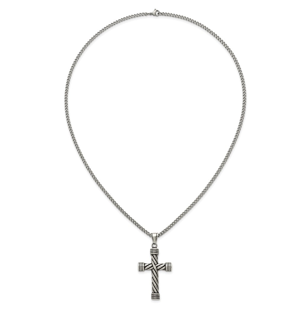 Stainless Steel Polished and Antiqued Weaved Cross 22in Necklace – Elegant Jewelry Gift for Birthday, Anniversary, Engagement, Wedding