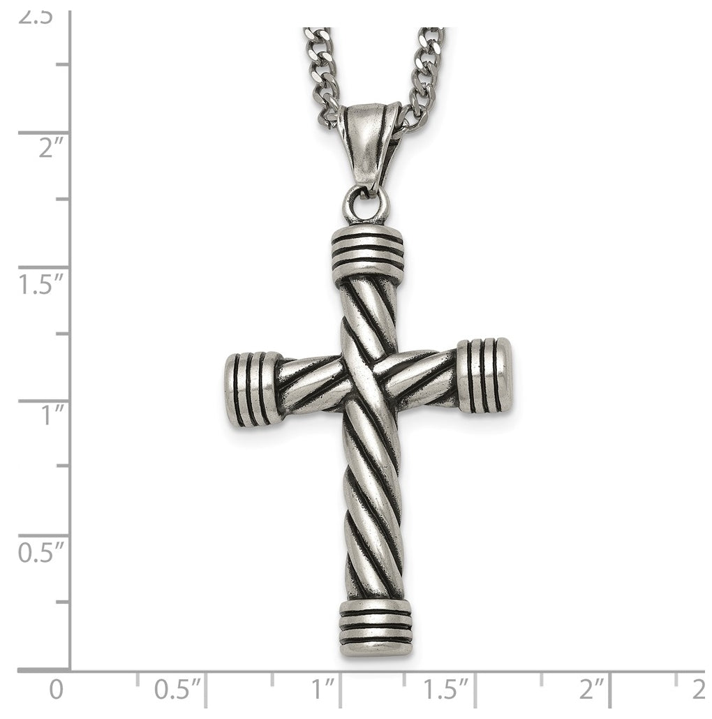Stainless Steel Polished and Antiqued Weaved Cross 22in Necklace – Elegant Jewelry Gift for Birthday, Anniversary, Engagement, Wedding