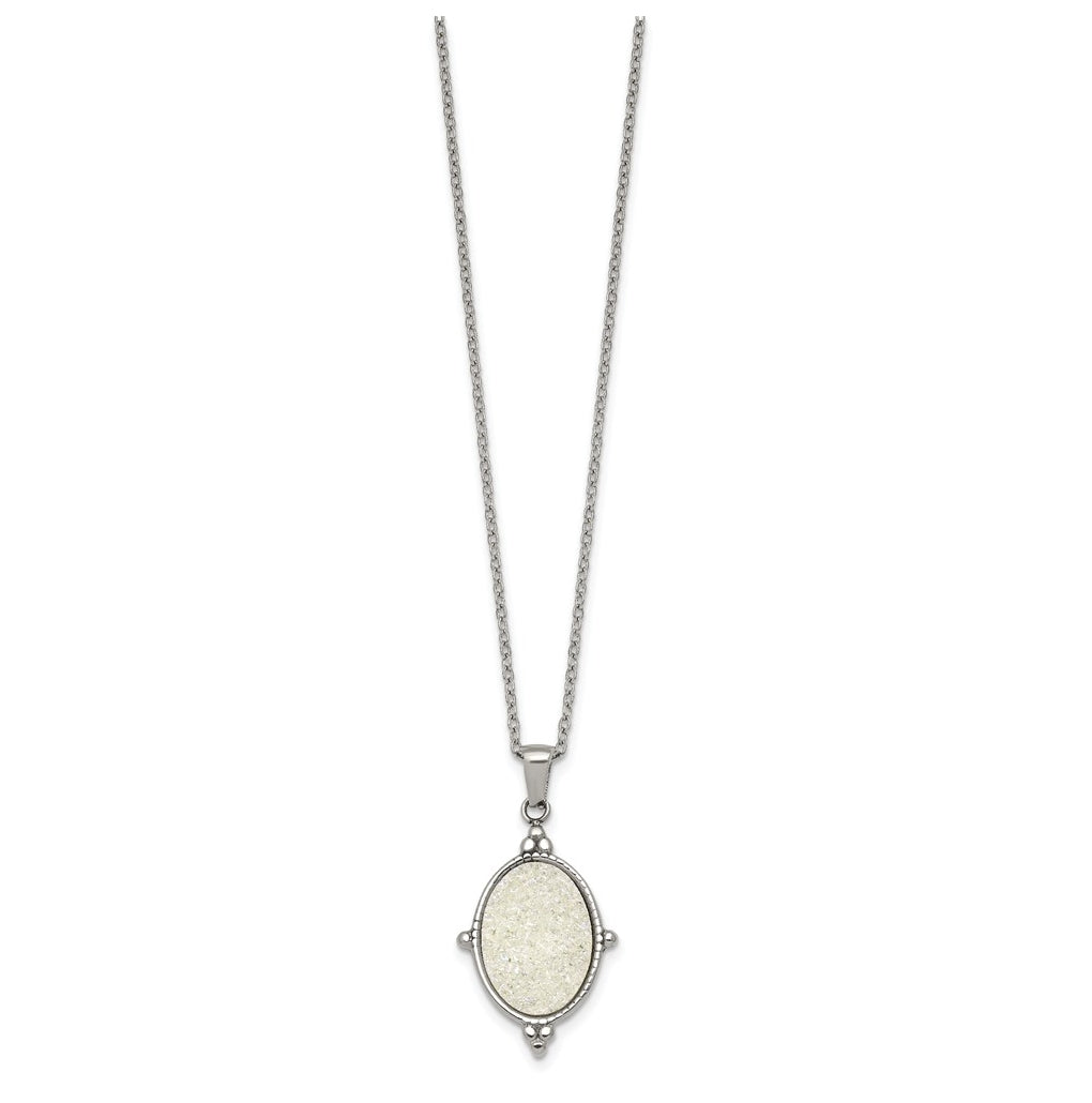 Stainless Steel Polished Oval Druzy 17.75in with 2in Ext Necklace – Elegant Jewelry Gift for Birthday, Anniversary, Engagement, Wedding