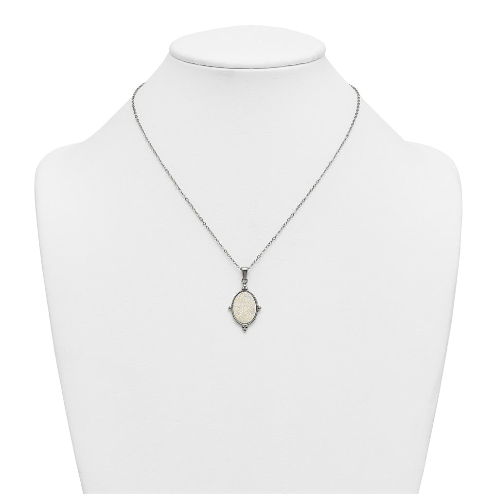 Stainless Steel Polished Oval Druzy 17.75in with 2in Ext Necklace – Elegant Jewelry Gift for Birthday, Anniversary, Engagement, Wedding