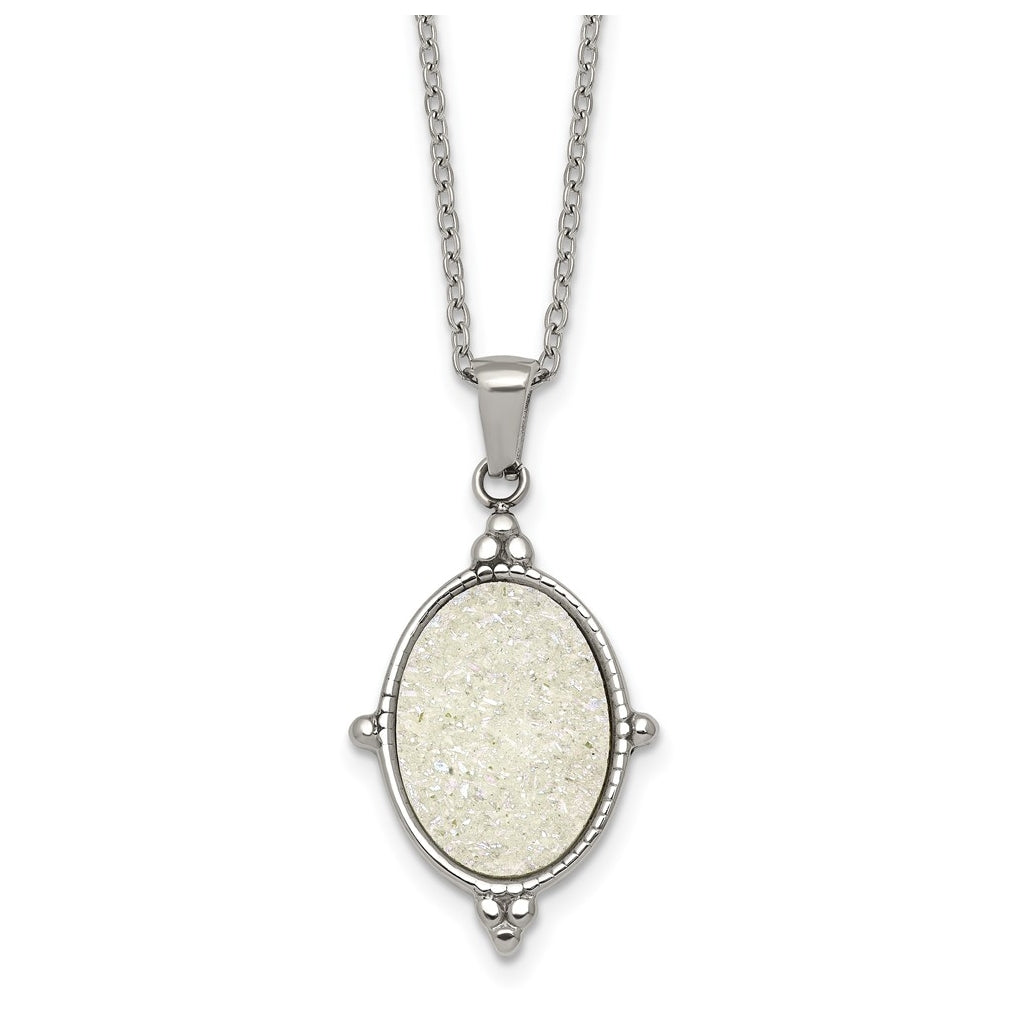 Stainless Steel Polished Oval Druzy 17.75in with 2in Ext Necklace – Elegant Jewelry Gift for Birthday, Anniversary, Engagement, Wedding